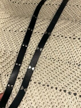 All Saints Black Leather Stud Detail Belt